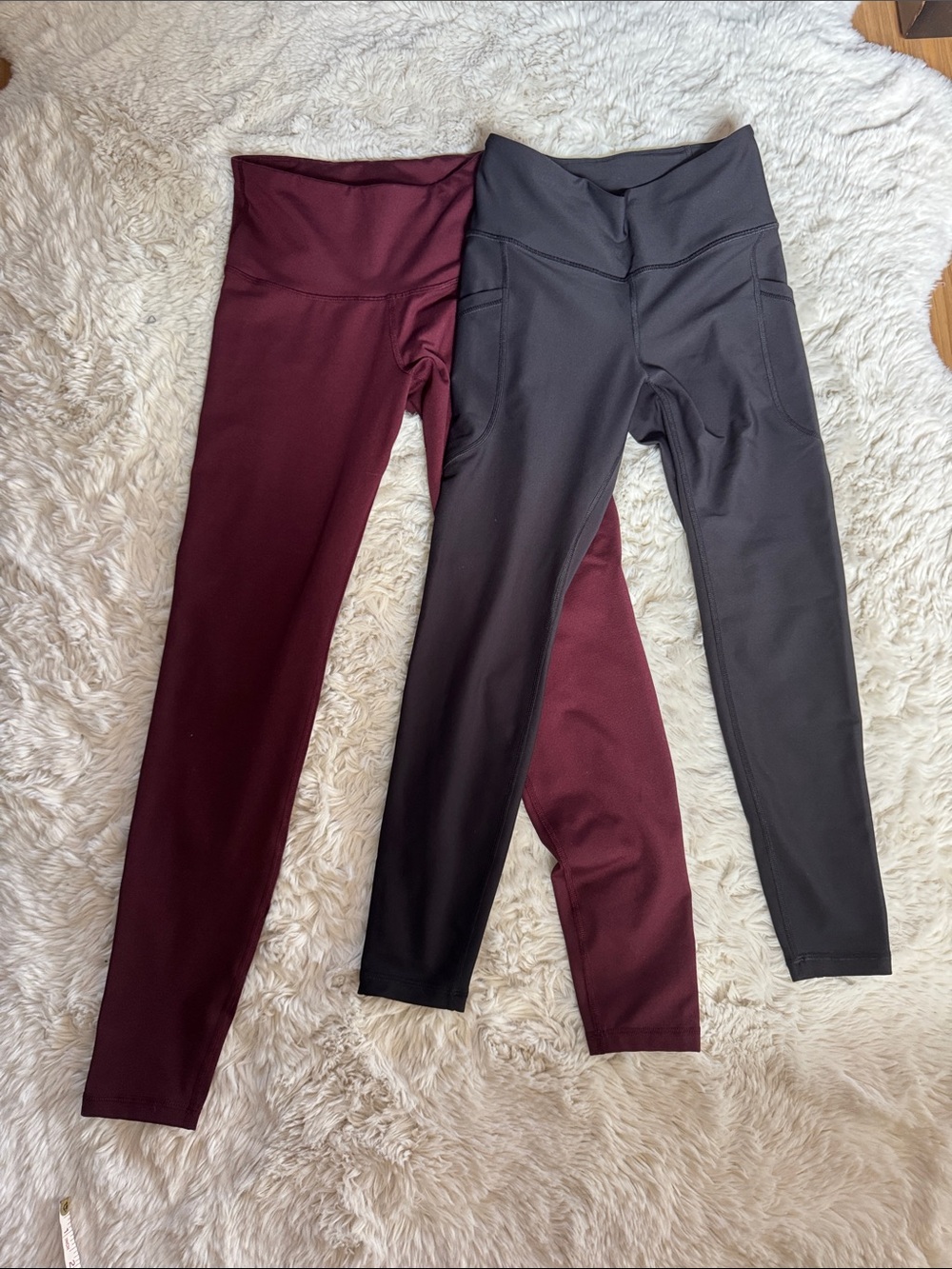 High-Waist Active Leggings - Burgundy and Charcoal Small Petite Bundle